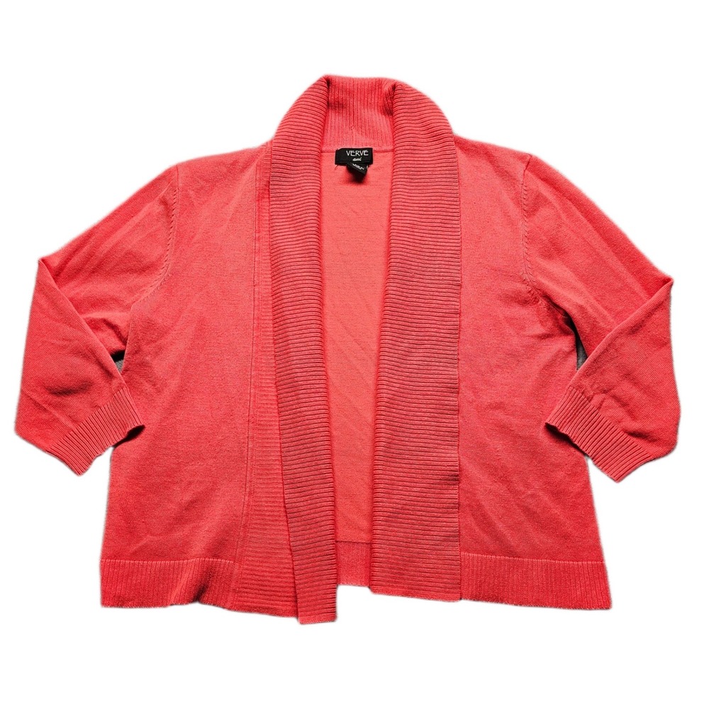 Verve Ami Cardigan Sweater Womens Large Red‎ Tight-Knit Shawl Collar Open Front